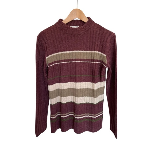 Vintage Sweaters - Vintage Red Fashion Nature Striped Ribbed Knit Sweater size small